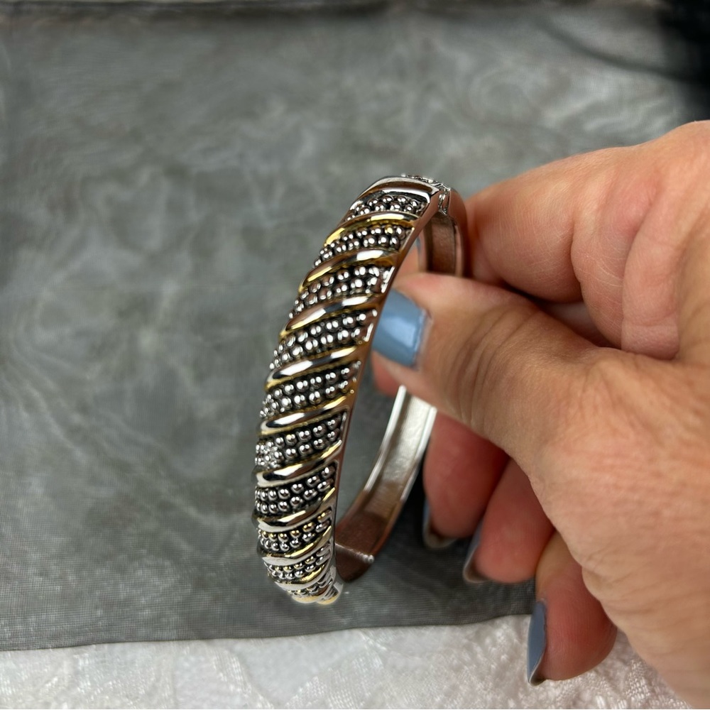 Bloomingdale's Unique Design Silver Tone Rodium Bangle Bracelet Timeless Glam